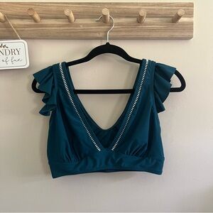 Cupshe Teal Blue Ruffle Bikini Top Plus Size 0X / XL